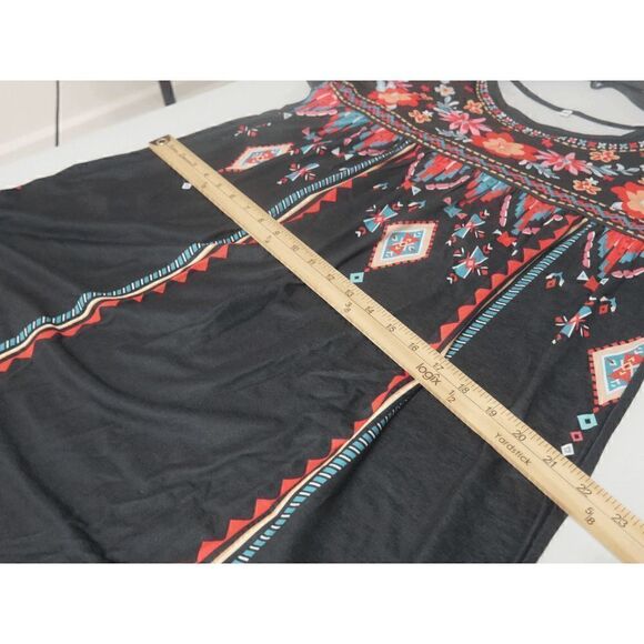 Women's Black & Red Floral Short Sleeve Shift Dress M - Picture 5 of 8